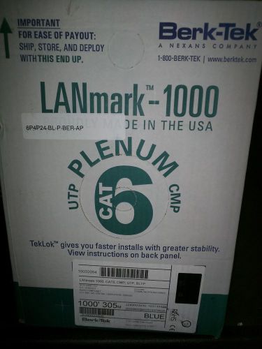 Berk-tek lanmark-1000 blue plenum networking cable, cat6 1000&#039; pn 10032094 for sale