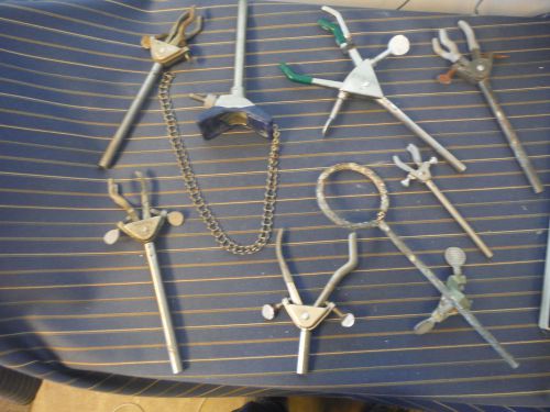 Assorted lot of used lab glass clamps &amp; supports; three-finger adjustable lot #2 for sale