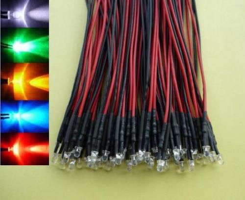 (25 PCS) FLASHING 3mm Mixed Color Wired LED 12V green white yellow blue red 5V