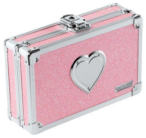 Vaultz Pencil Box with Key Lock  Pink Bling with Heart (VZ00130)