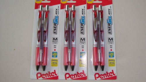 Pentel Energel RTX Red Liquid Gel Pens, 6 pens + 3 Refills NEW