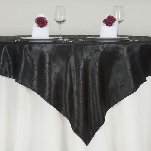 60&#034; x 60&#034; BLACK Adoringly Adorned Satin Lily Tablecloth Overlays