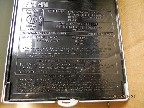 Lot of three (3)  60 amp rain tight 240 volt  ac disconnect  fusible  eaton for sale