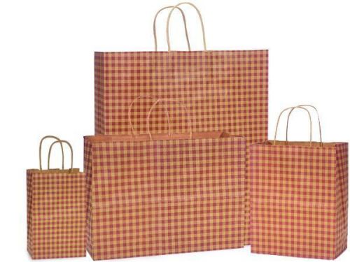 125 Burgundy Red Gingham Shopping Bags Wholesale Packaging Christmas Gift Bag