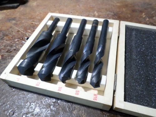Set of Five Large Drill Bits, HSS, 9/16&#034; to 1 inch, 1/2&#034; Shank