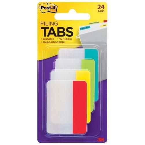 Post-it Tabs, 2-Inch Solid, Assorted Primary Colors, 6-Tabs/Color, 4 Colors, New