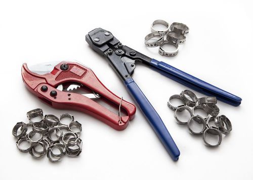 Pex kit pipe tube crimper, crimping tool, plumbing cutter +35rings cinch clamps for sale