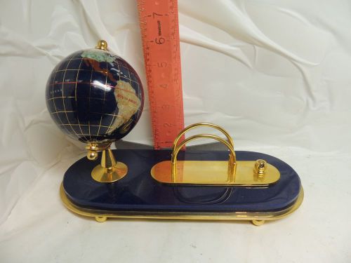 DESK GLOBE AND CARD HOLDER -GLOBE IS RATHER INTERESTING! INLAID STONE CONTINENTS