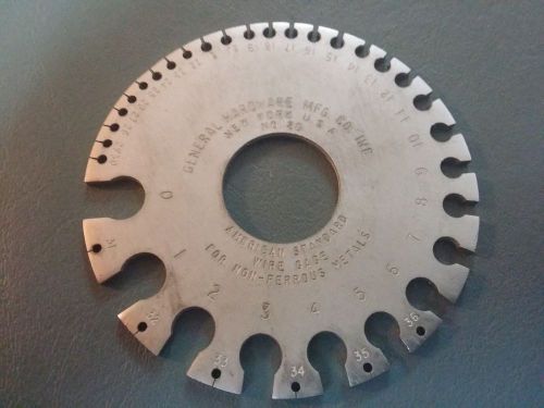 Wire Gage, General Hardware Mfg. Co.#20 Wire Gauge for Non-Ferrous Metals, USA