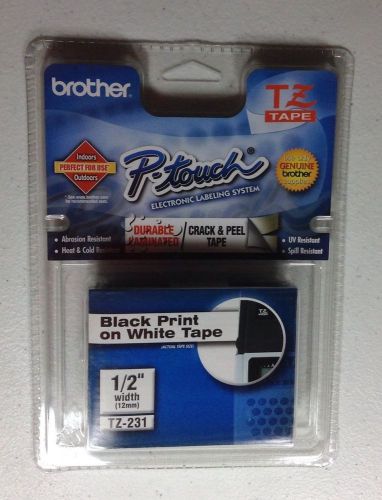 GENUINE BROTHER P-TOUCH  TZ-231 TAPE 1/2&#034; (12MM) Black on White FACTORY SEALED