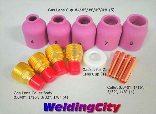 Weldingcity accessory kit gas lens-cup-collet 0.040&#034;~1/8&#034; for tig torch 9/20/25 for sale