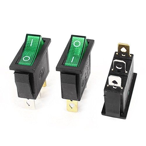 3 Pcs AC 15A/250V 20A/125V 3 Pin SPDT I/O Green LED Rocker Switch KCD3