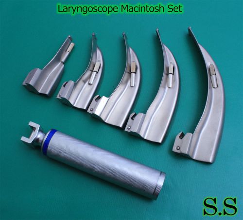 Laryngoscope Macintosh Set (1 handle C, 5 Mac Blades)