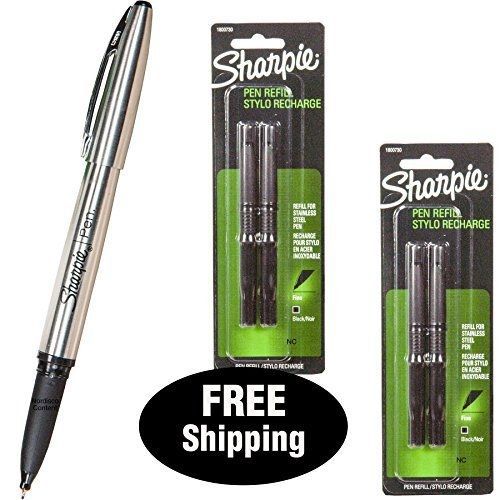 Sharpie Stainless Steel Pen 1800702 with 2 Packs Refills 1800730, Black Ink,