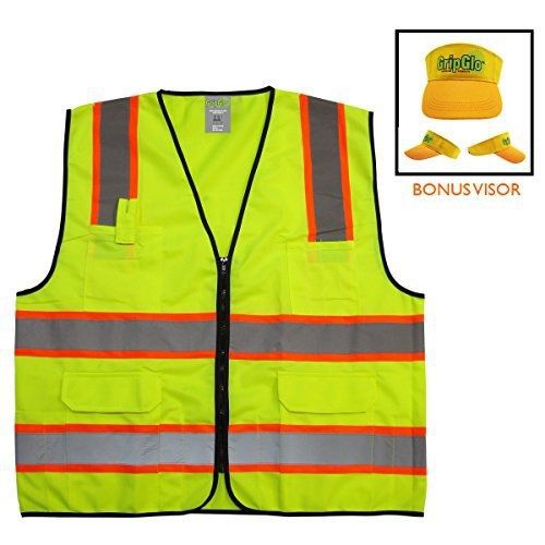 GripGlo TLS-432C High Visibility Safety Vest; 6 Multi-Functional Pockets Neon