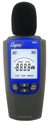Supco EM80 Sound Level Meter, 2.4&#034; Length x 1.2&#034; Width x 6.1&#034; Height, 30 to 1.5
