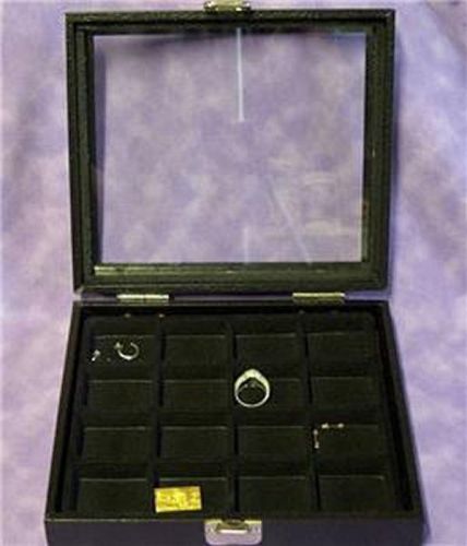 GLASS TOP EARRING/JEWELRY DISPLAY CASE BOX 16 SLOT