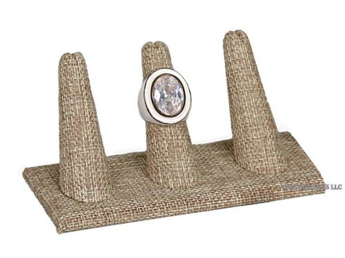 MODERN BURLAP 3 FINGER RING DISPLAY STAND SHOWCASE JEWELRY RING HOLDER 2&#034;Tall