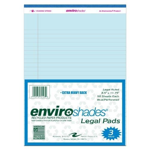 Roaring spring enviroshades 8.5&#034; x 11.75&#034; blue legal pads, 3/pack for sale