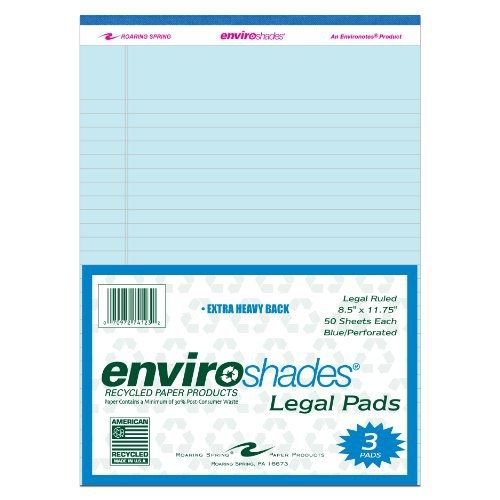 Roaring Spring Enviroshades 8.5&#034; x 11.75&#034; Blue Legal Pads, 3/pack