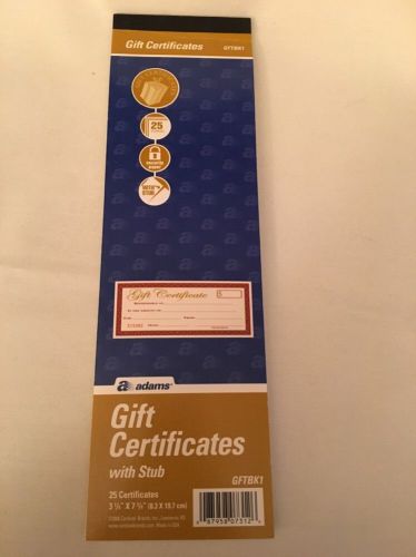 Adams Gift Certificate Book, Single Paper, 3.25 x 11 Inches, Cream, 25 Numbered