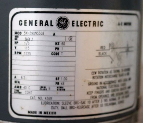 1/3HP 1725RPM V115 FR48 AC Motor 1/3 HP GE General Electric