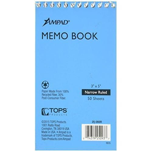 Ampad wirebound pocket notebook, narrow rule, 3 x 5 inch, white paper, 50 new for sale
