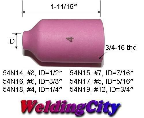 Weldingcity 10 ceramic gas lens cups 54n18 (#4) for tig welding torch 17/18/26 for sale