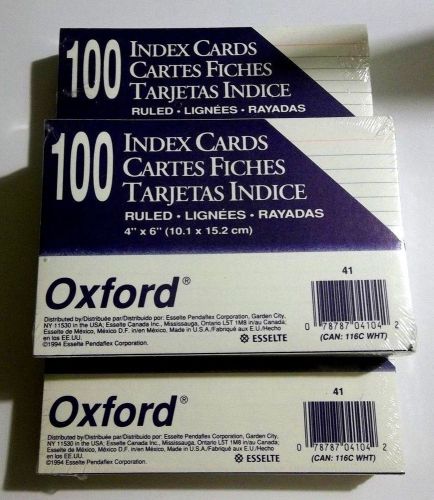Lot-3 pack Oxford  4&#034; X 6 &#034; Index Cards White 100/pack