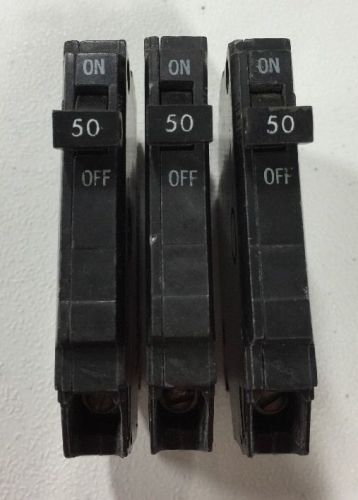 Lot of 3 GE THQP150 Circuit Breakers Thin Series 1 Pole 50 Amp 120/240V
