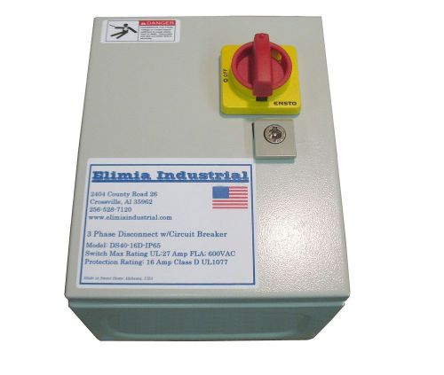 Elimia 3 phase disconnect switch w/ circuit breaker &amp; enclosure 40 amp deal!!! for sale