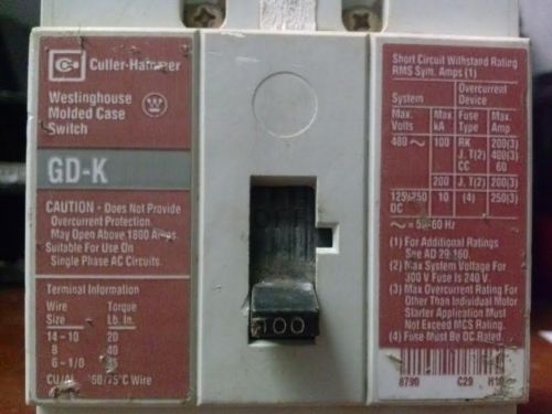 Cutler-hammer (gd-k) 100 amps circuit breaker   (1089) for sale
