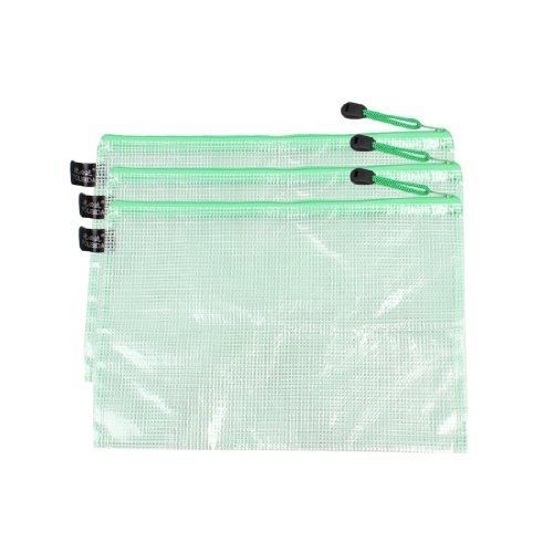 11.4&#034; x 8.1&#034; Clear Green Plastic Gridding B5 Paper File Bag 3 Pcs
