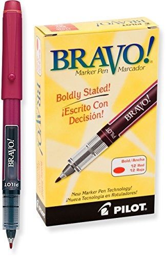 Pilot Bravo Liquid Ink Marker Pens, Bold Point, Red Ink, Dozen Box (11036)