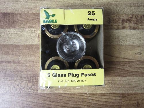 EAGLE 25 AMP 5 GLASS PLUG FUSES NIB