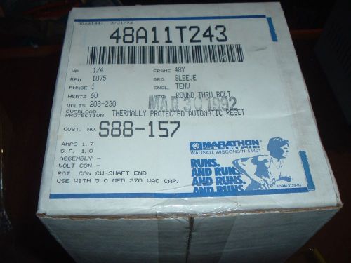 Marathon Electric Motor Model 48A11T243, 1/4 hp,1075 rpm 230 New Old Stock NOS