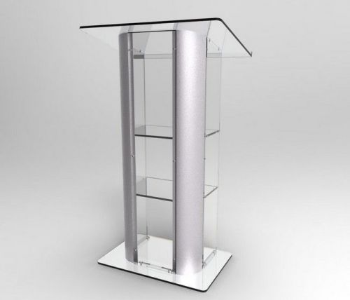 DEMO Fixture Displays 14307 Acrylic Curved Lectern with Curved Aluminum Accents