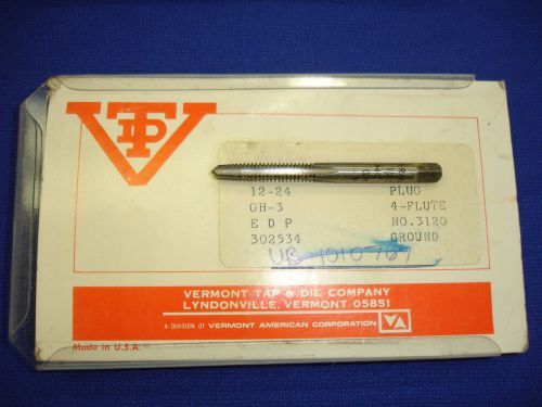 12-24 Vermont Tap and Die 302534 Plug Tap High Speed Steel Made in USA 4 Flute
