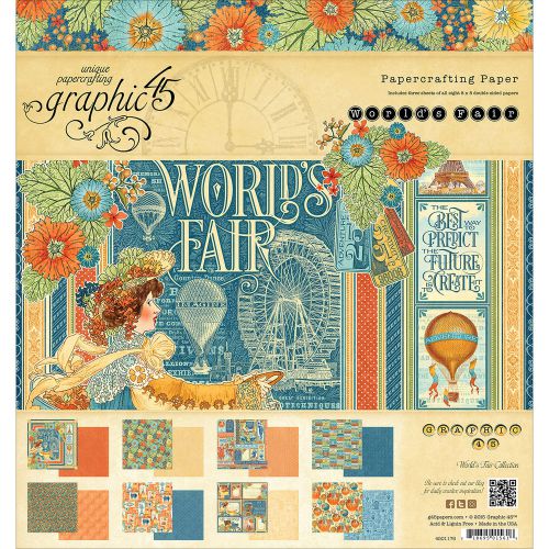 Graphic 45 Double-Sided Paper Pad 8&#034;X8&#034; 24/Pkg-World&#039;s Fair, 3 Each Of 8 Designs