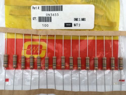 (200 pcs) on3655 ohmite, 2 watt 3.6m ohm 5%, carbon film resistor (axial) for sale