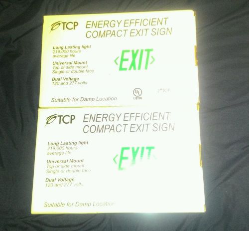 2 tcp energy efficient compact exit sign green led model 22745 nib battery back for sale
