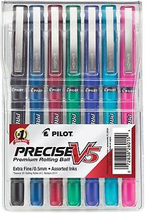Pilot Precise V5 Stick Rolling Ball Pens Extra Fine Point Assorted Colors 7-P...