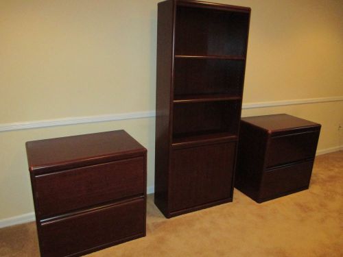 Sauder Cornerstone furniture 2 lateral file cabinets 1 bookcase w/ doors Cherry