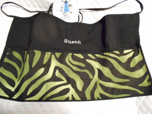 Server 3 pocket waitress waist half apron green zebra personalized restaurant for sale