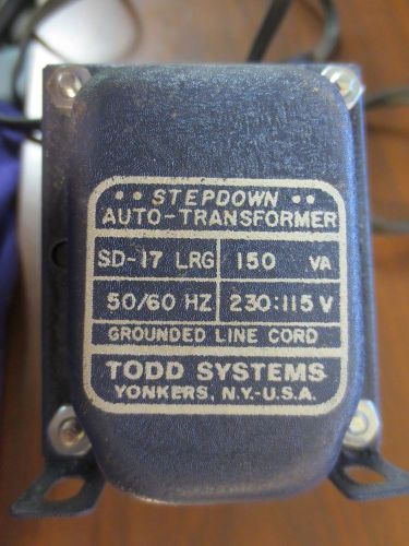 TODD SYSTEMS STEPDOWN AUTO-TRANSFORMER SD-17LRG, 150VA, 230:115V