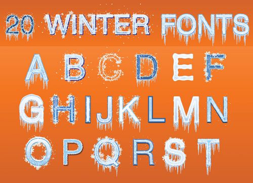 20 Winter Frost Font Styles Vector Pack, Creative Stylish Design Fonts