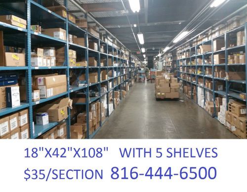 Shelving rivet lock industrial warehouse steel shelves 42&#034;x18&#034;x108&#034; $35/section for sale