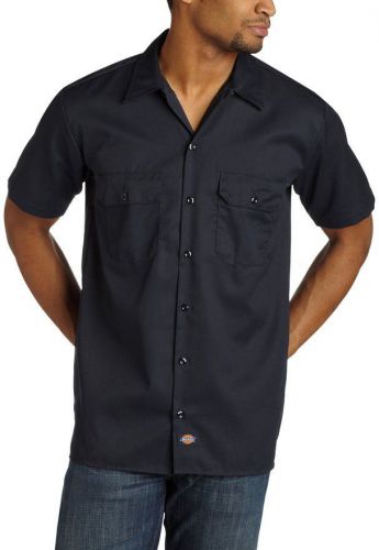 NEW Dickies Men&#039;s Short Sleeve Work Shirt, Black, 2X Large Pocket Button Down