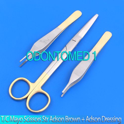 T/C MAYO DISSECTING SCISSORS 6.75&#034; STRAIGHT+ADSON BROWN +ADSON DRESSING FORCEPS