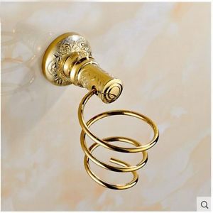 Golden Brass Bathroom Wall Mount Solid Brass Hair Dryer Holder Flower Carved